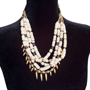 Stella & Dot Noman 3-in-1 Multi‑Strand Tribal Beaded Necklace Cream Gold